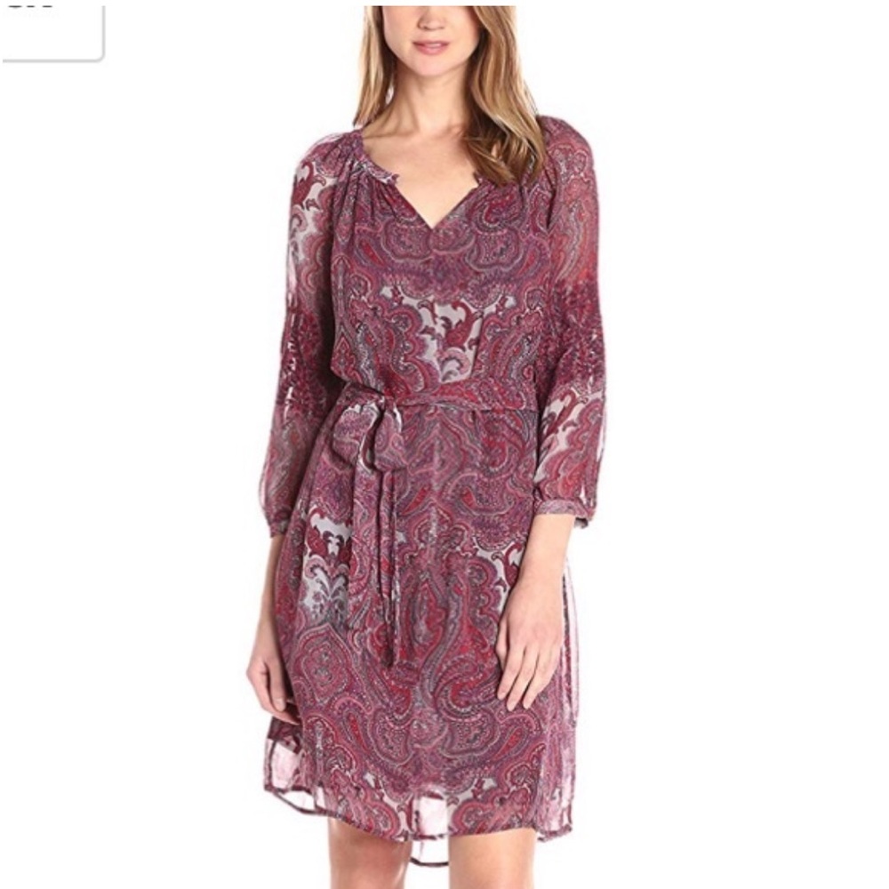 Lucky Brand | Dresses | Lucky
Brand Paisley Chiffon Belted Dress sz L - Picture 1 of 10
